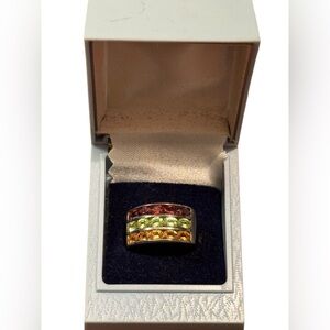 Elegant Sterling Silver 925  GOLD PLT Multicolor Gemstone Ring